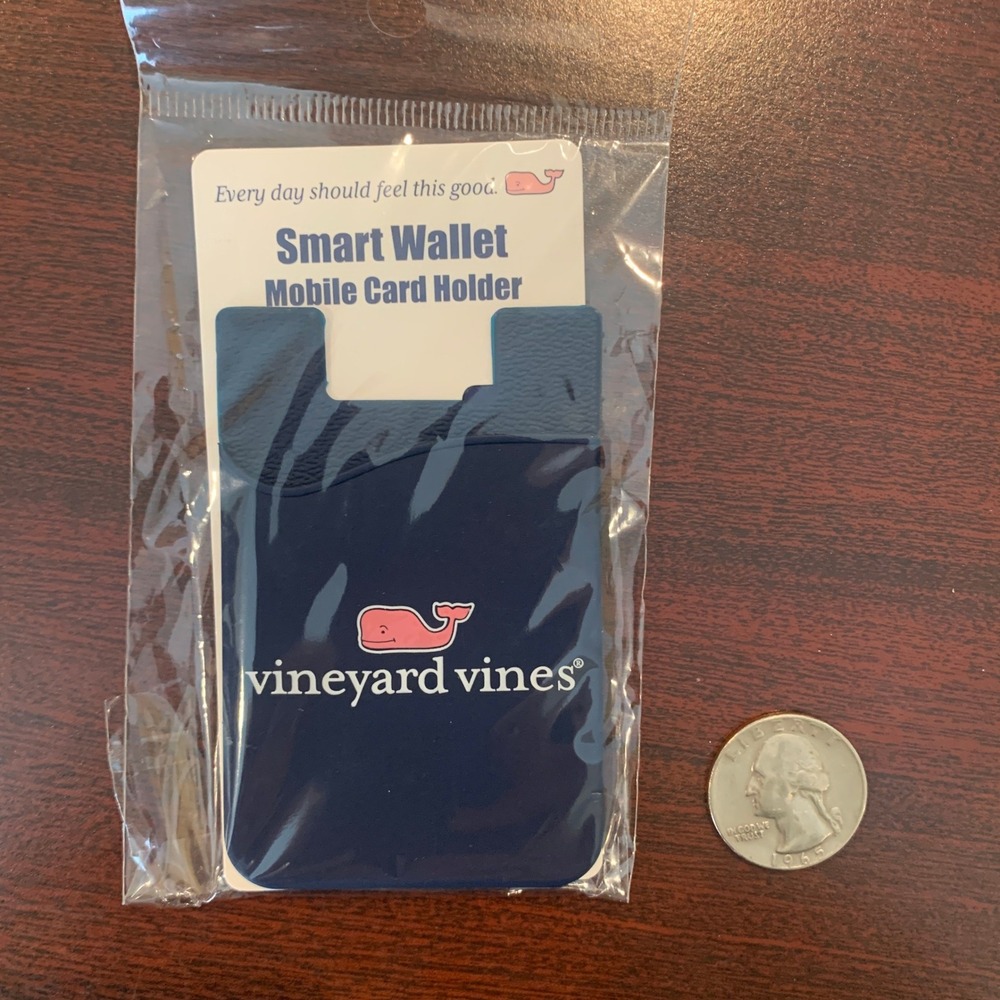 Vineyard Vines Navy Blue Adhesive Smart Wallet Mobile Card Holder Pink Whale